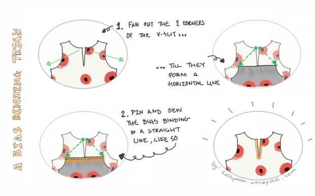 How to sew bias binding to slit v-neckline