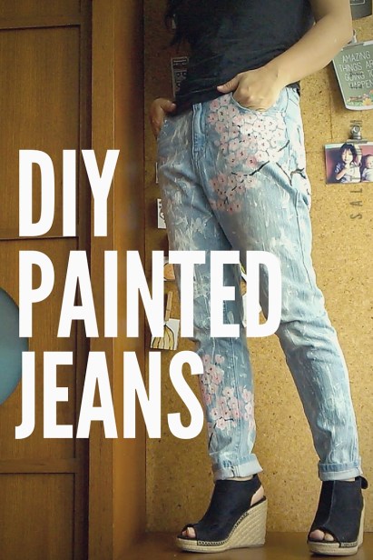 diy painted jeans sakura cherry blossoms splattered style