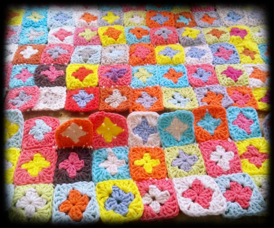 4 crochet granny squares joined from the back