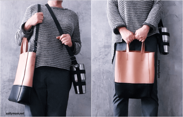 diy faux bicolor leather tote bag by saltymom.net tutorial